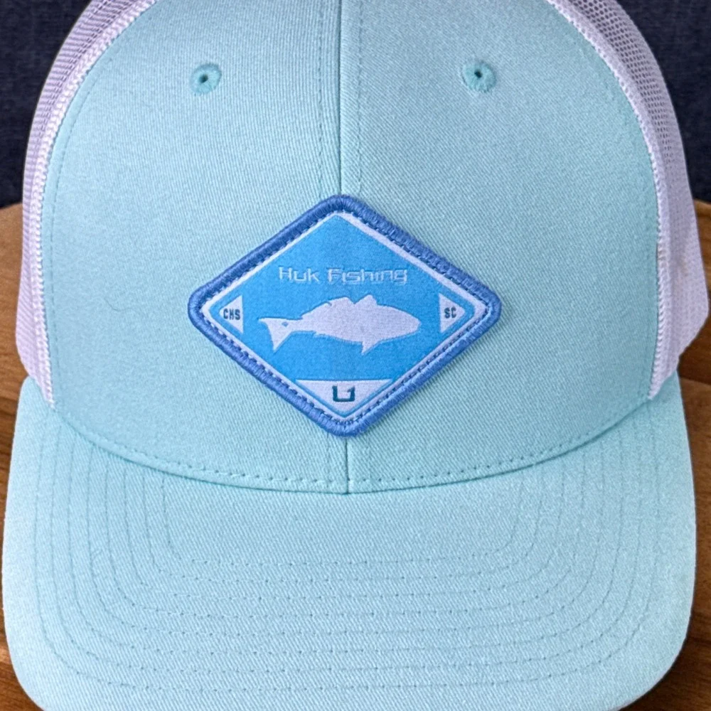 Huk Fishing Trucker Hat OSFA Light Blue Cotton Blend Snapback Patch Cap